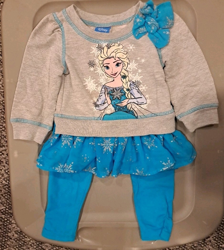 Disney Frozen Elsa 2 Piece Outfit Set Toddler Girl 18 M Top & Leggings