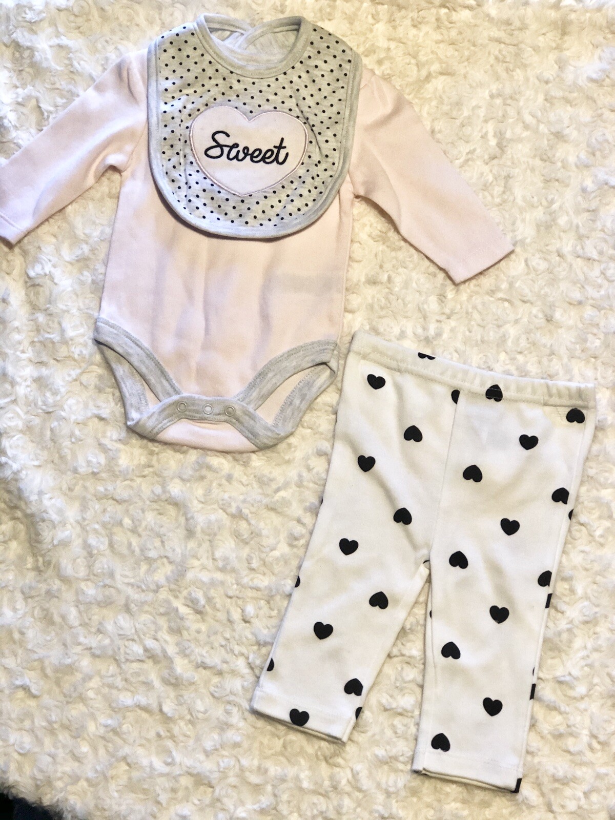 Rene Rofe 3 Piece Set Baby Girl Small 0-3 Outfit Sweet Light Pink Grey And White