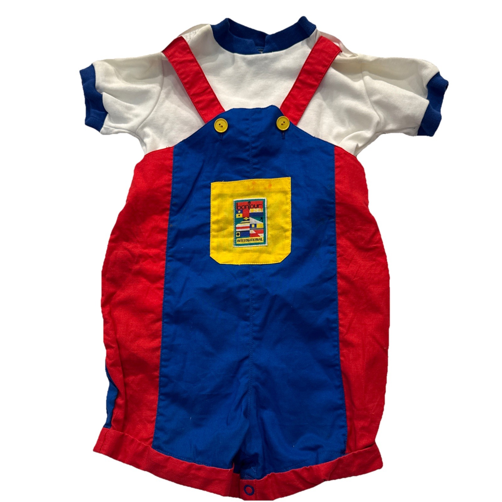 VTG Colorblock 80’s Bonjour International Baby Outfit 24 Month Primary Colors