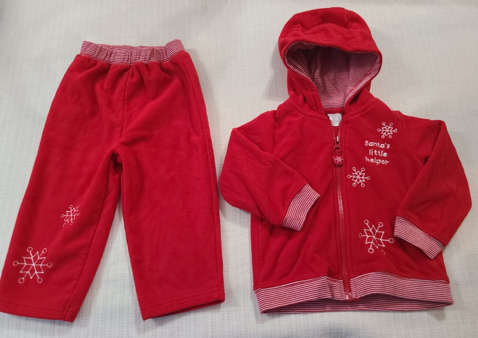 Vtg. Baby Carters 18 Month 2Pc Fleece Santa’s Little Helper Hooded Jacket Outfit