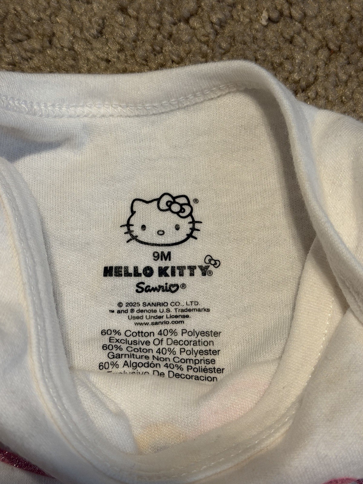 Hello Kitty Girls Size 9 Months 3pc Long Sleeve Outfit Set Bodysuit/Pants/Bow