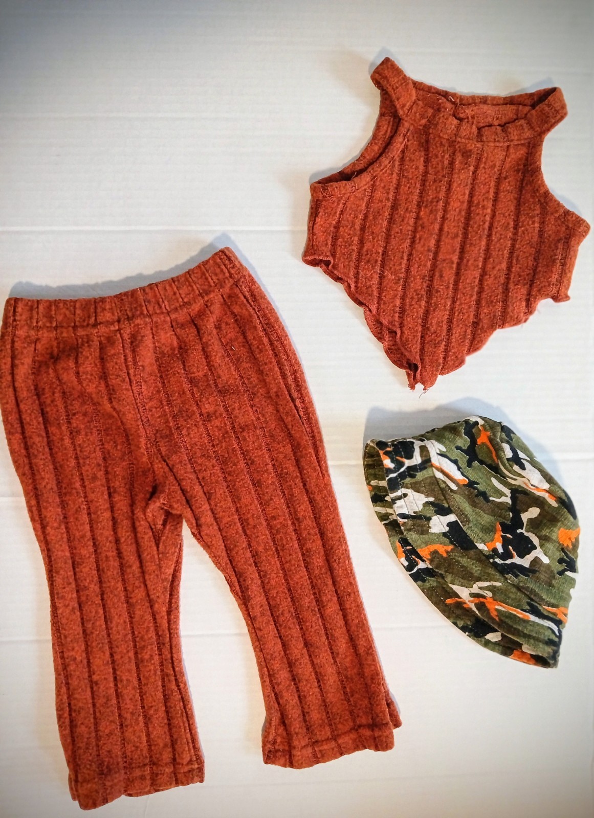 3pc Toddler Girls Set Top/ Pants /Hat 3-6 Months Burnt Orange