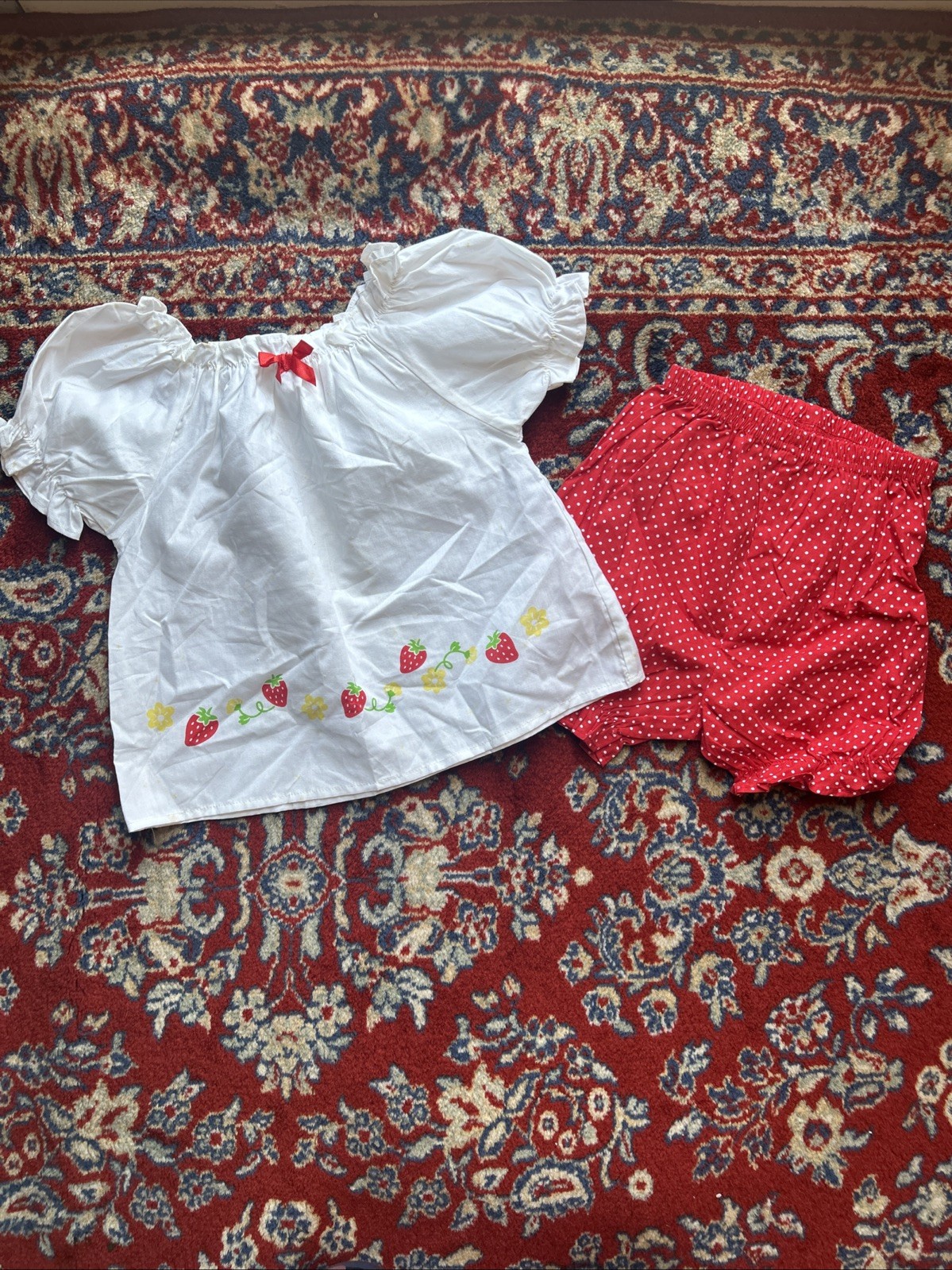 Vintage Babyfair 24 months Baby Girl Strawberry 2pc Top Bloomers Outfit