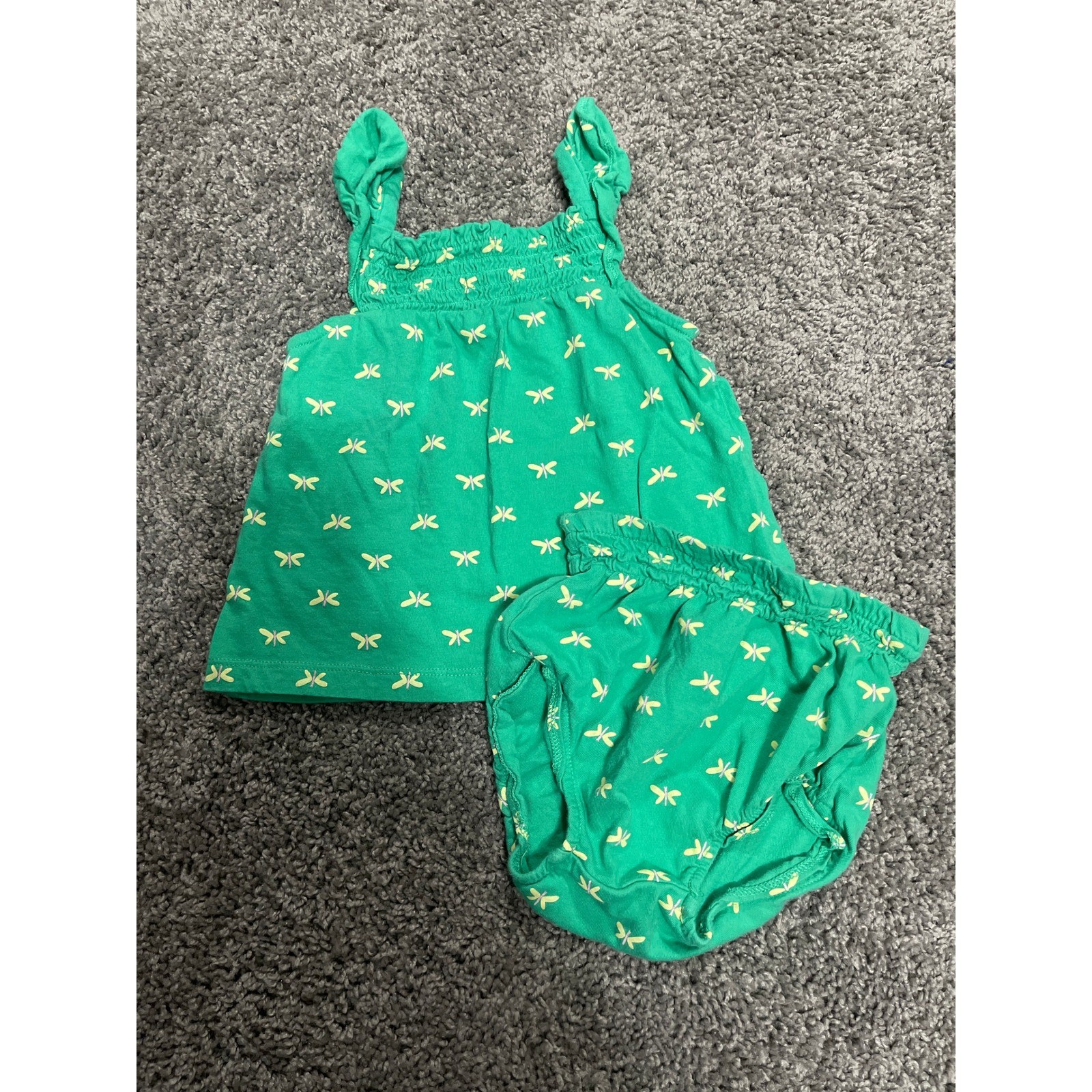 Carter’s Baby Girl 24M Green Dragonfly Smocked Top and Diaper Cover Set 2pc