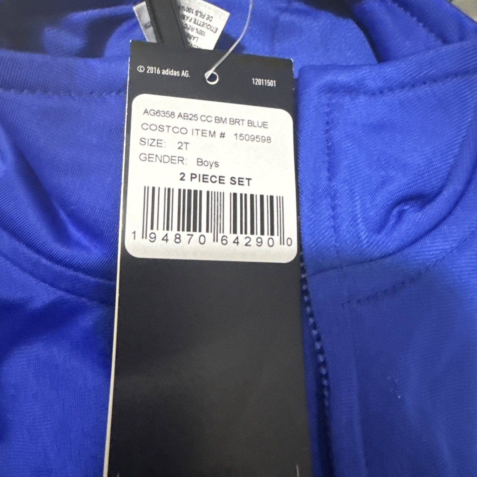 Toddler Boys Girls Adidas Kids 2 Piece Zip Up & Pant Set Blue/black 2T New