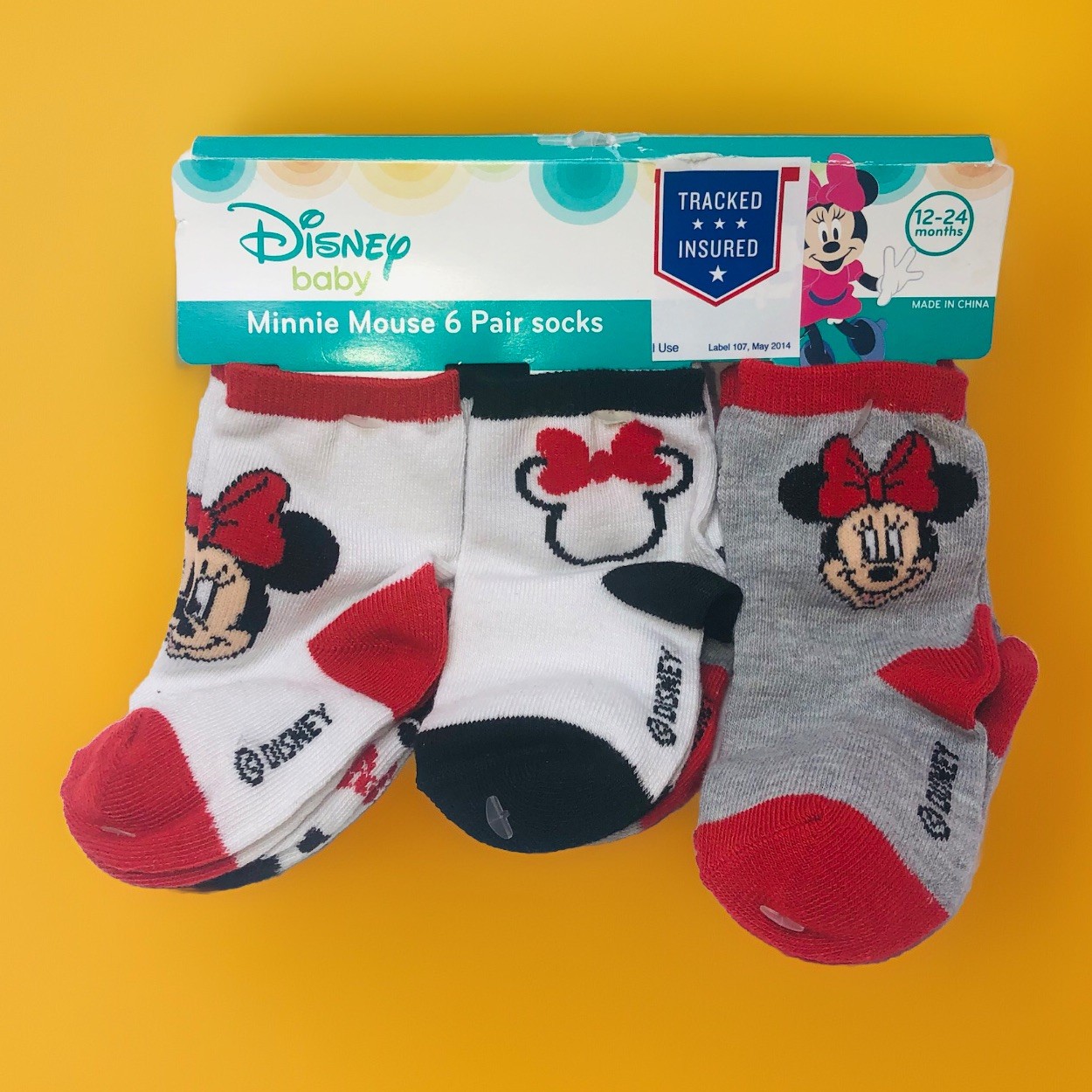 DISNEY BABY SOCKS 6 PAIRS MINNIE MOUSE 12 – 24 MONTHS ( Polkadots, Hearts