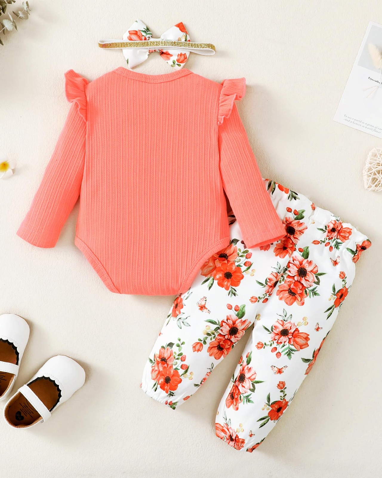 Pink Baby Girl Romper & Pant Set 0-3 Months – Long Sleeve Ruffle Fall Outfit