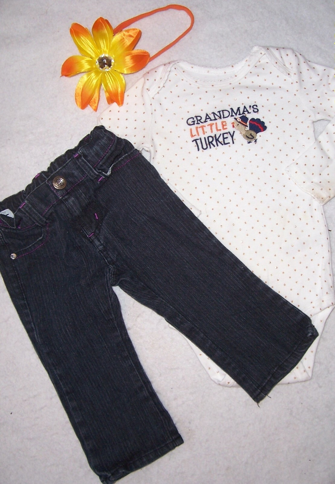 Girl 12 M: CUTE 6-Pc HALLOWEEN; THANKSGIVING BODYSUITS & PANTS LOT CARTERS; TCP