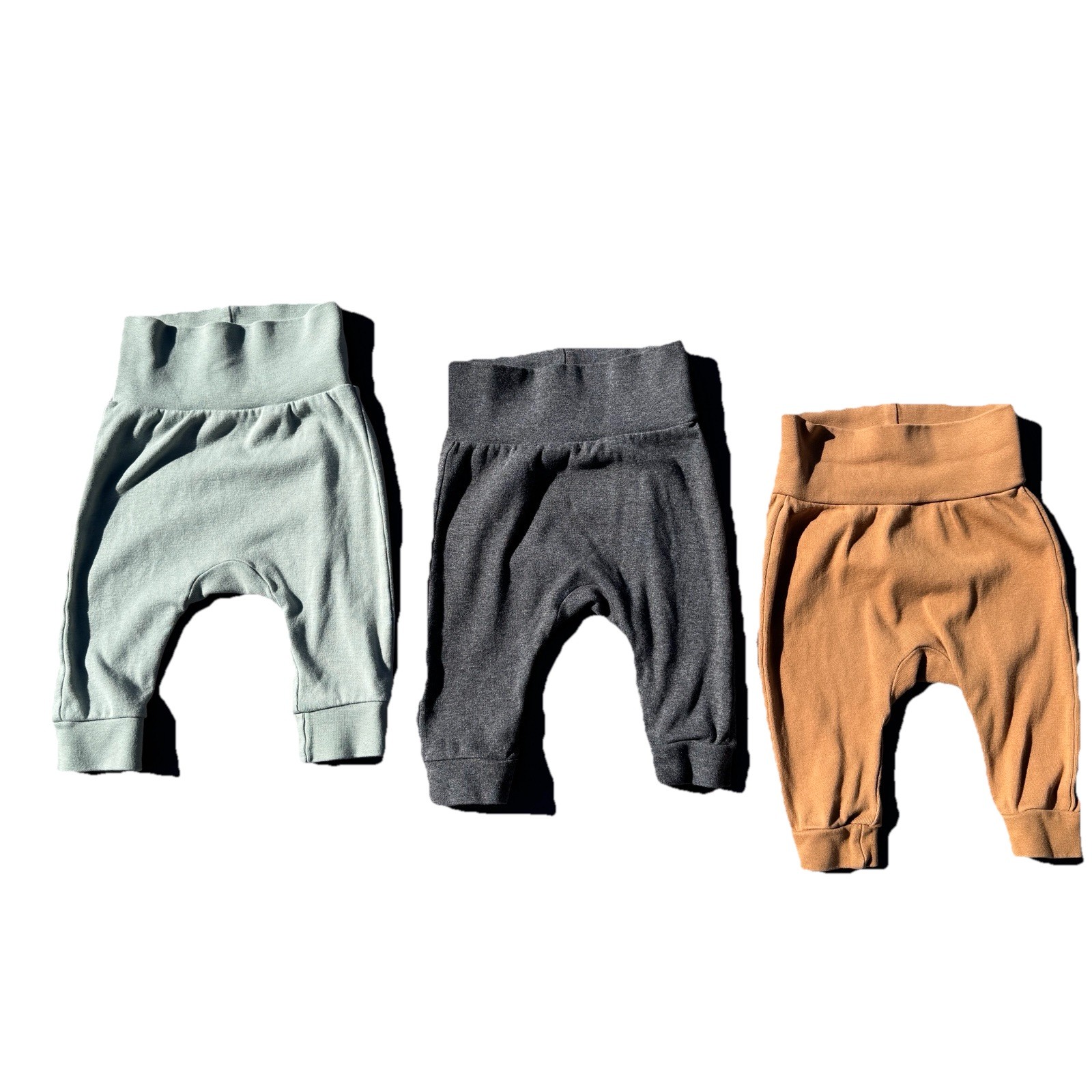 Lot Of 3 H&M 3 Month Baby Pants Unisex Gray Light Green Mud Orange Cotton Jogger
