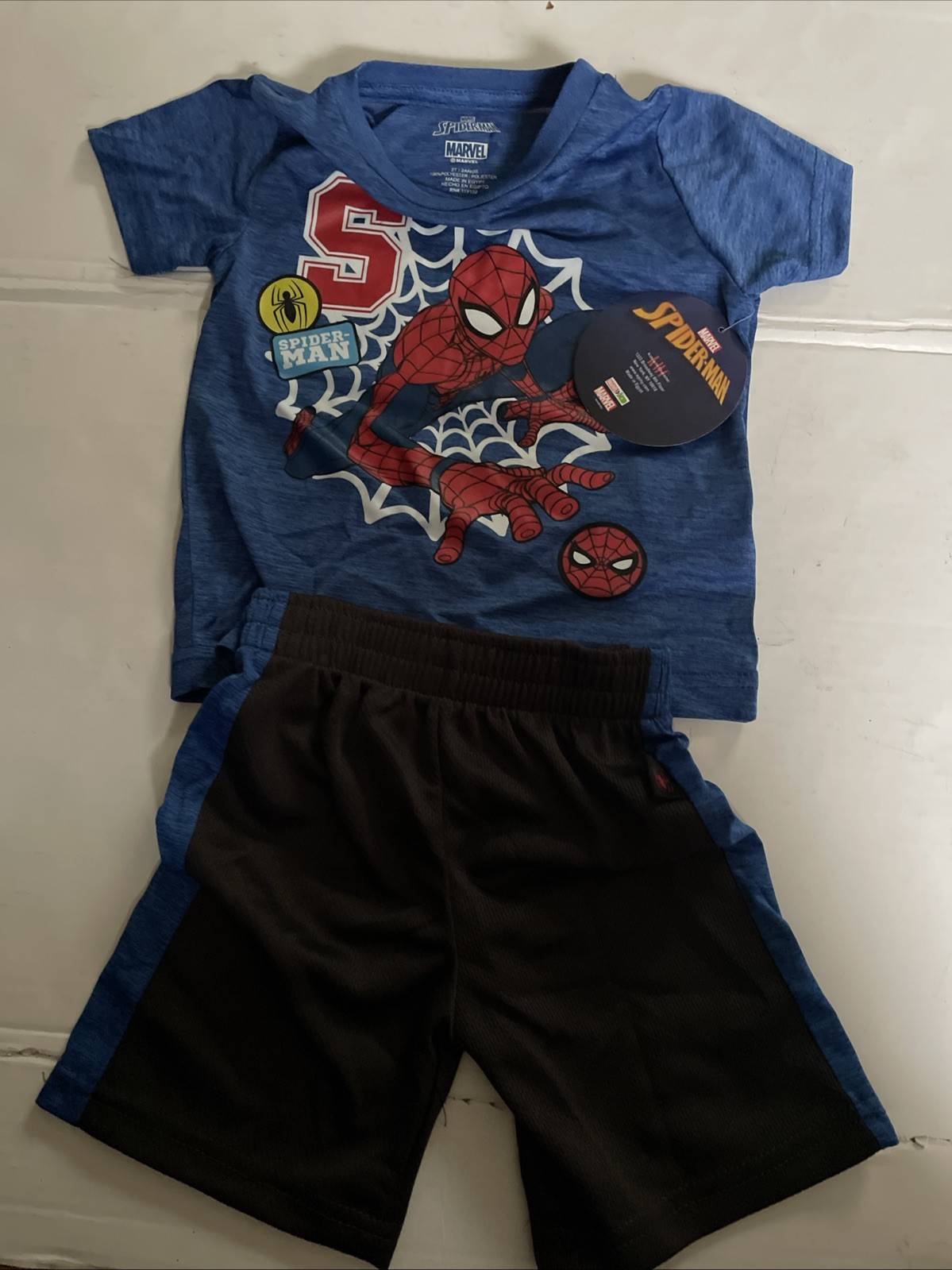 Spider Man Toddler Boy’s 2 Piece Blue T-Shirt and Shorts Set Size 2T