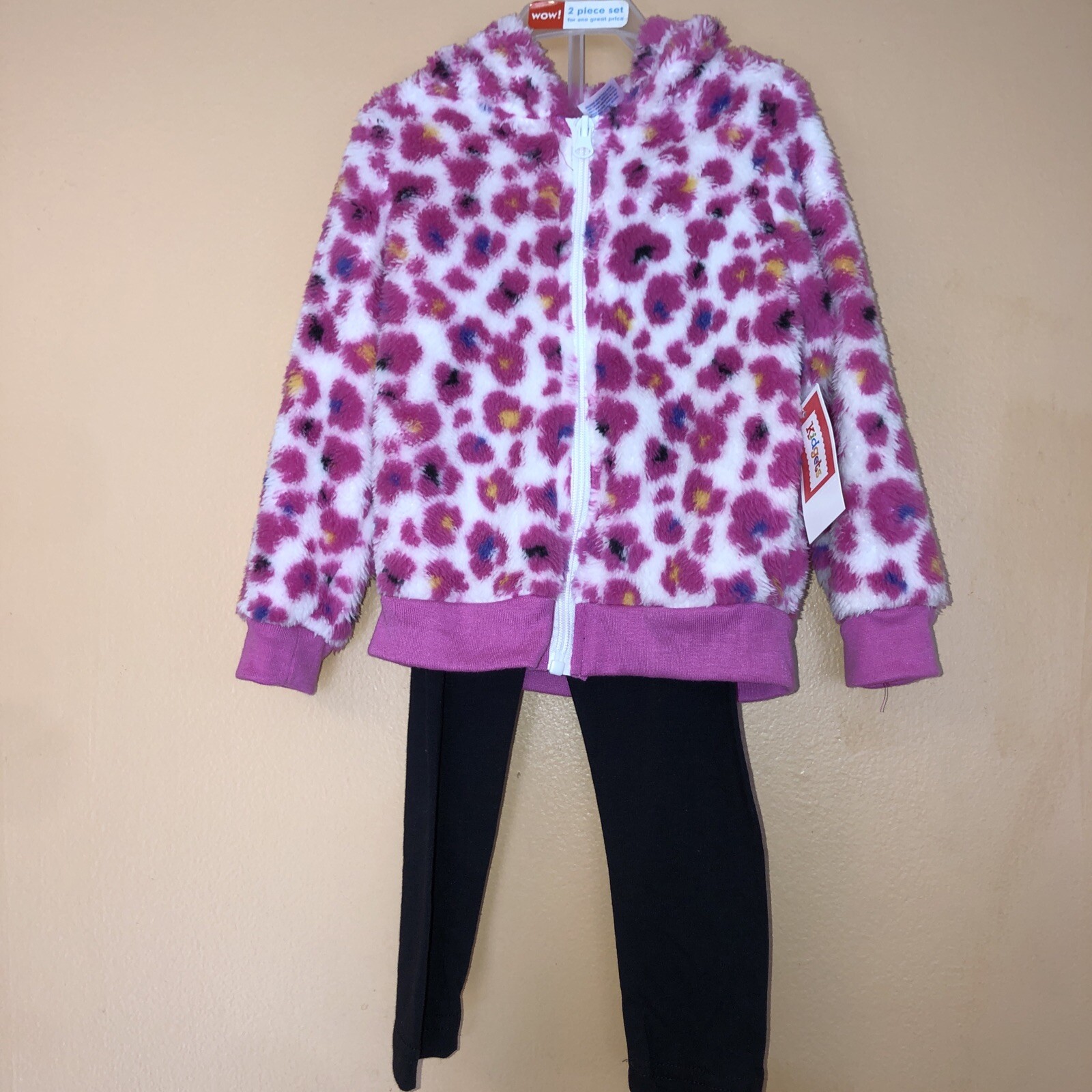 Pink Chitta Teddy Hooded Fleece Outfit Black Leggings Pants Baby Girl New