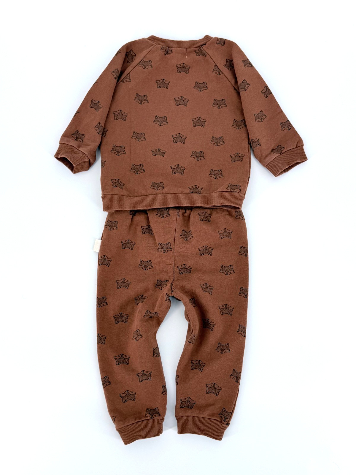 Rabbit Bear Baby Outfit Set Organic Cotton Brown Fox Print 18M