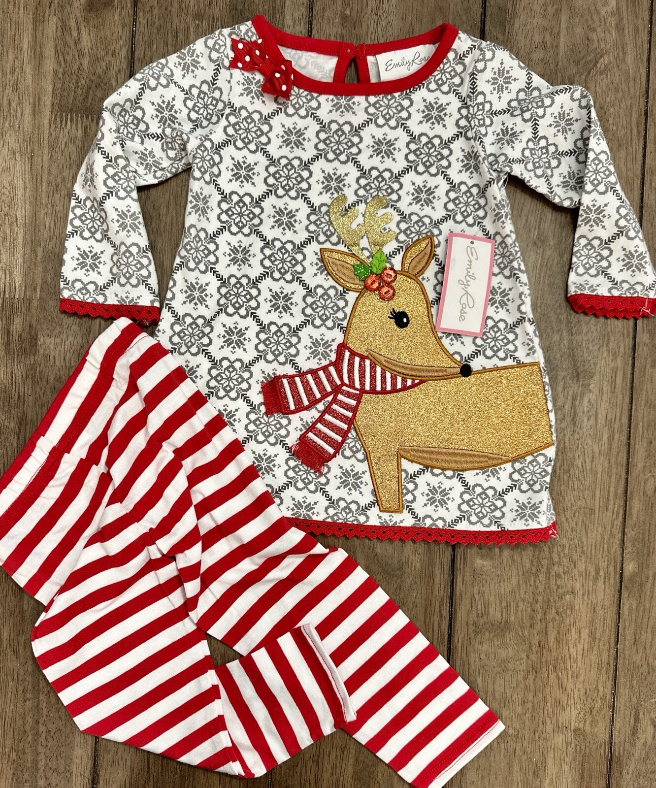 NWT Emily Rose 2-piece Christmas Reindeer Outfit Top & Leggings Size 18 Months