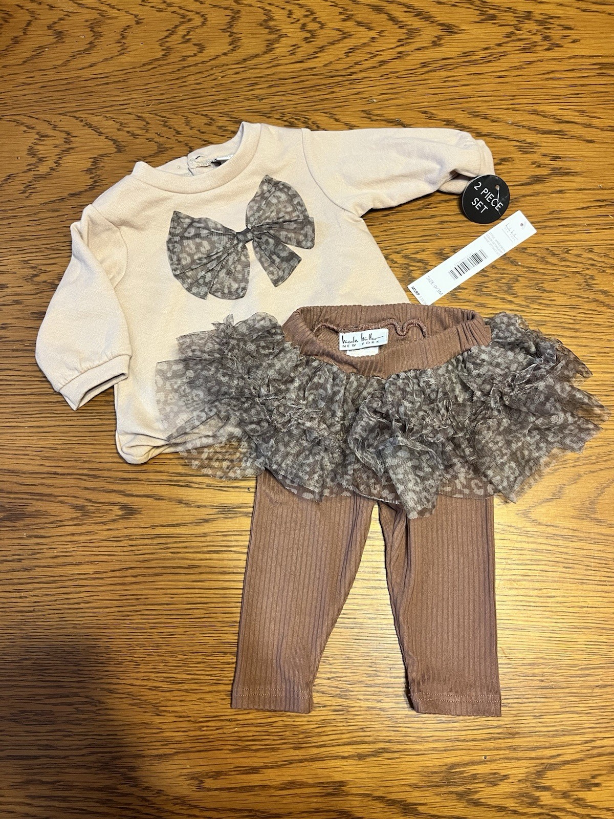 2-Piece Leopard Tutu Leggings Set Baby Girl Nicole Miller 0-3 Months NEW