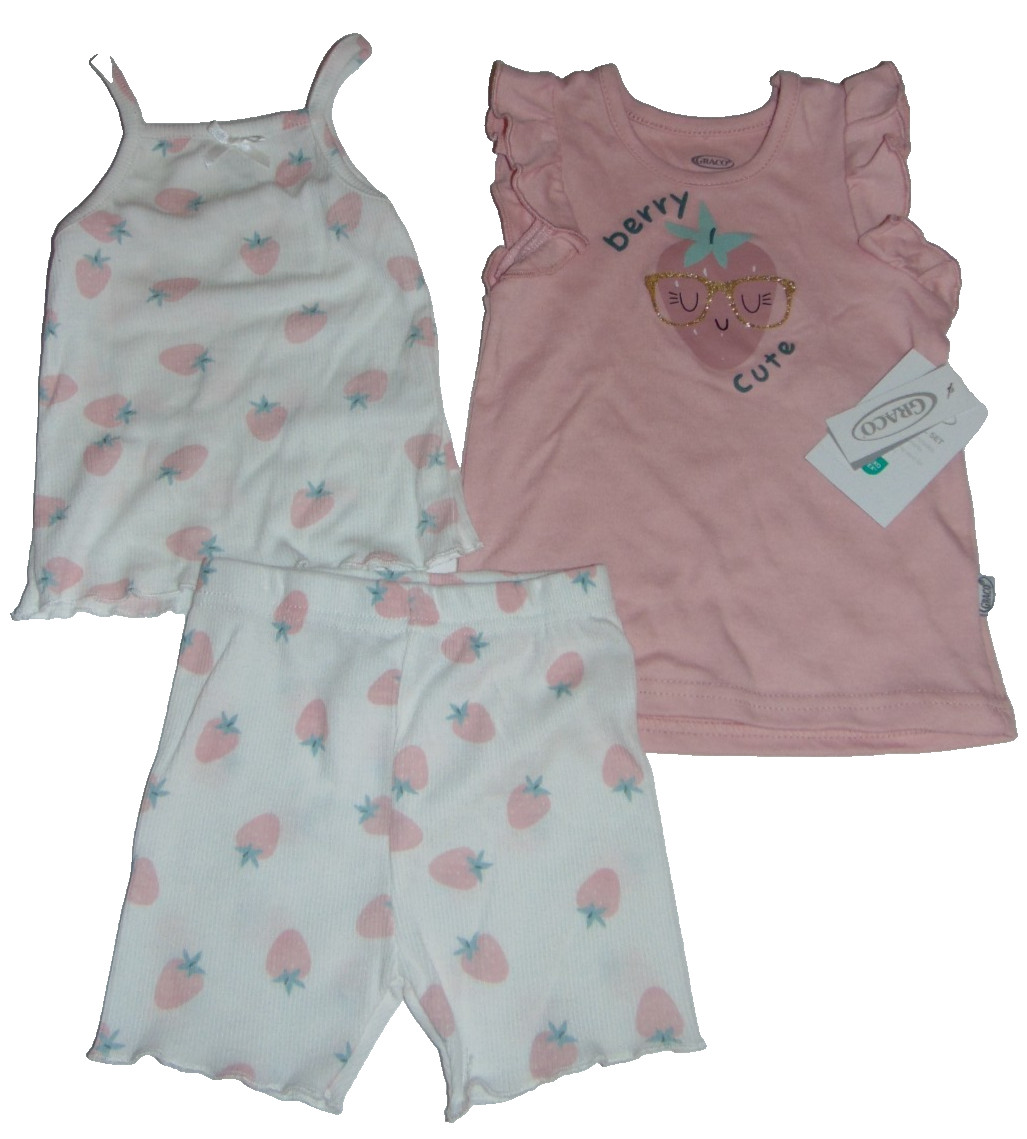 ~NWT Girls GRACO 3-PC Strawberry Outfit Lot! Size 18-24 Months Super Cute FS:)~
