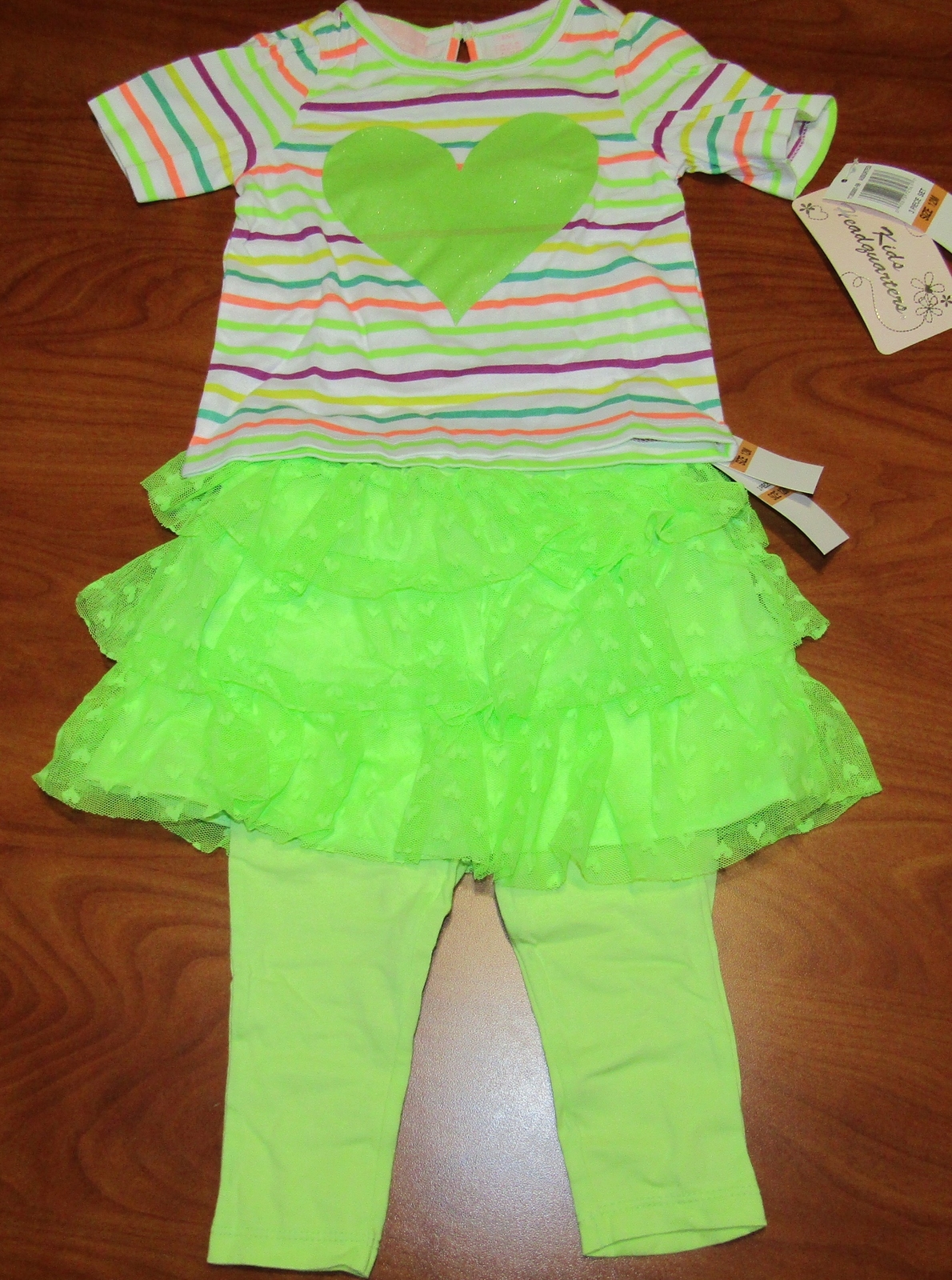 NEW KIDS HEADQUARTERS GIRLS GREEN SHIRT SKIRT AND PANTS 3-PIECE SET 12M 18M