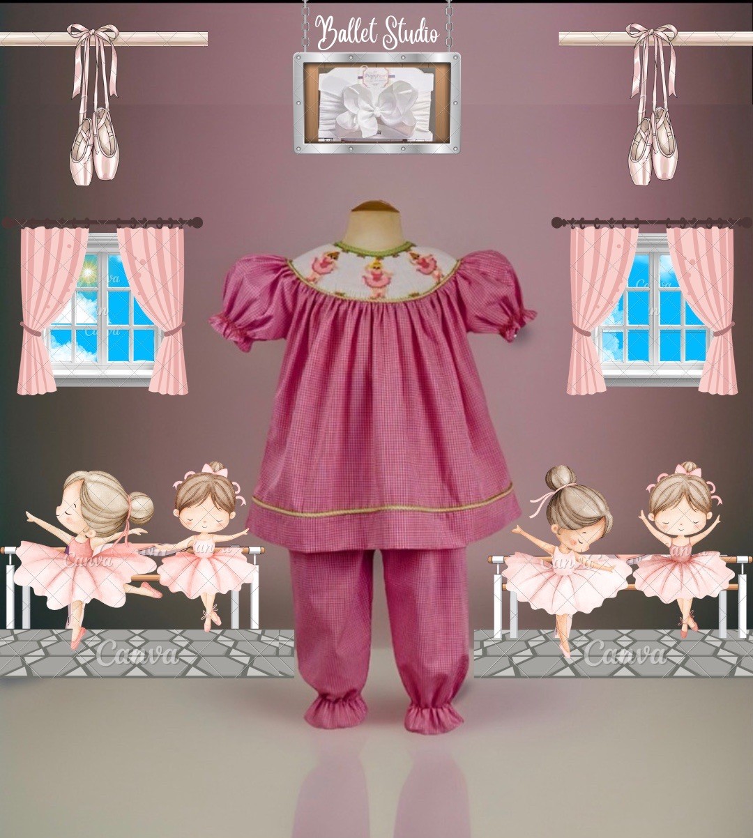 Girls NWT Remember Nguyen Smocked Pants Set Dress Shirt Ballet Free Bow 3 Months