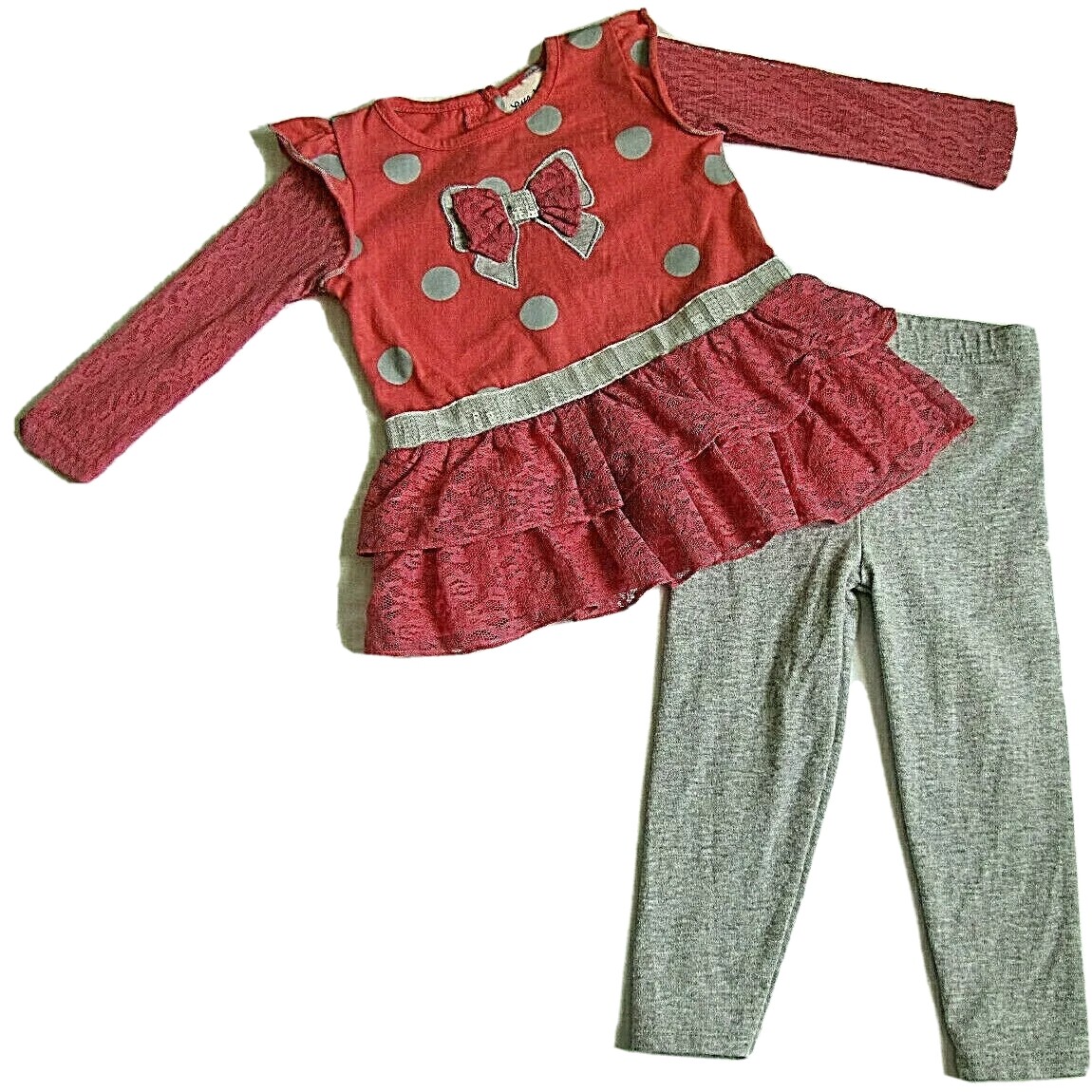 Little Lass 24 mo Lace Ruffle Pink Salmon Dress Tunic Garanimals Legging Set