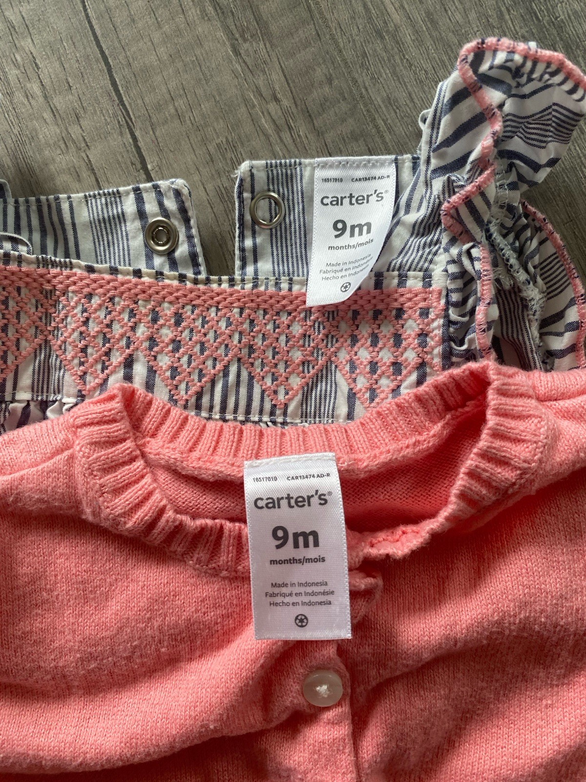 Carter’s 2-Piece Girls Outfit Set Pink Knit Cardigan & Striped Pants 9M