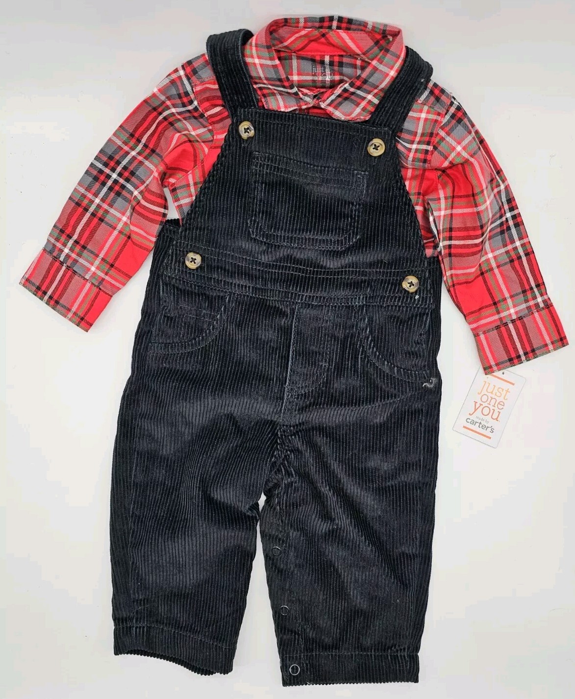 Carters Holiday Outfit Baby Size 6 Months Black Overalls Red Long Sleeve Shirt