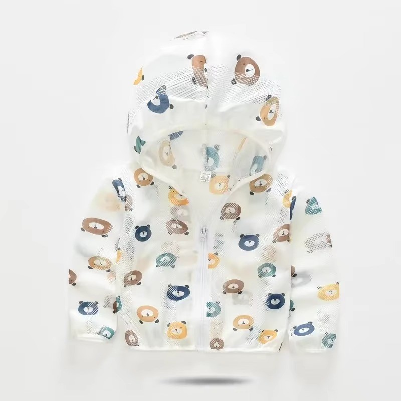 Boys Girls Sun Protection Clothing Cute Bear Printed Light Hooded Summer Jacket