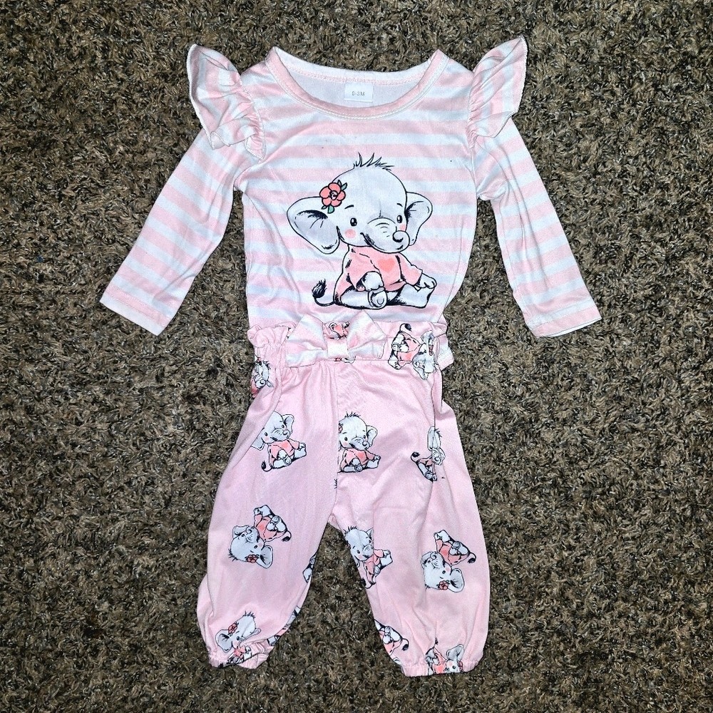 0 – 3M Adorable Pink Elephant Babygirl Set