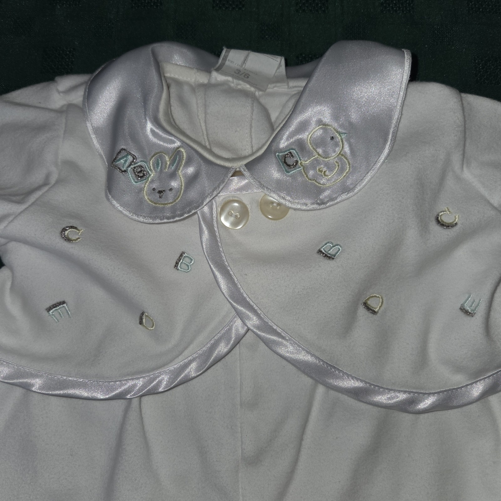 Vintage Vitamins White Baby 2pc Outfit 3-6 Months Baptism Satin Trim Embroider