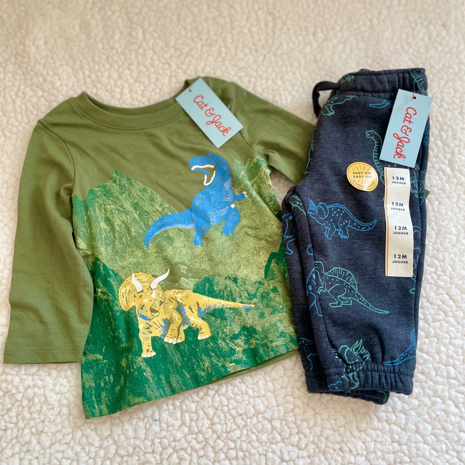 Cat & Jack Kids 12M Dinosaur Long Sleeve Tee and Jogger Pants Outfit Set NWT