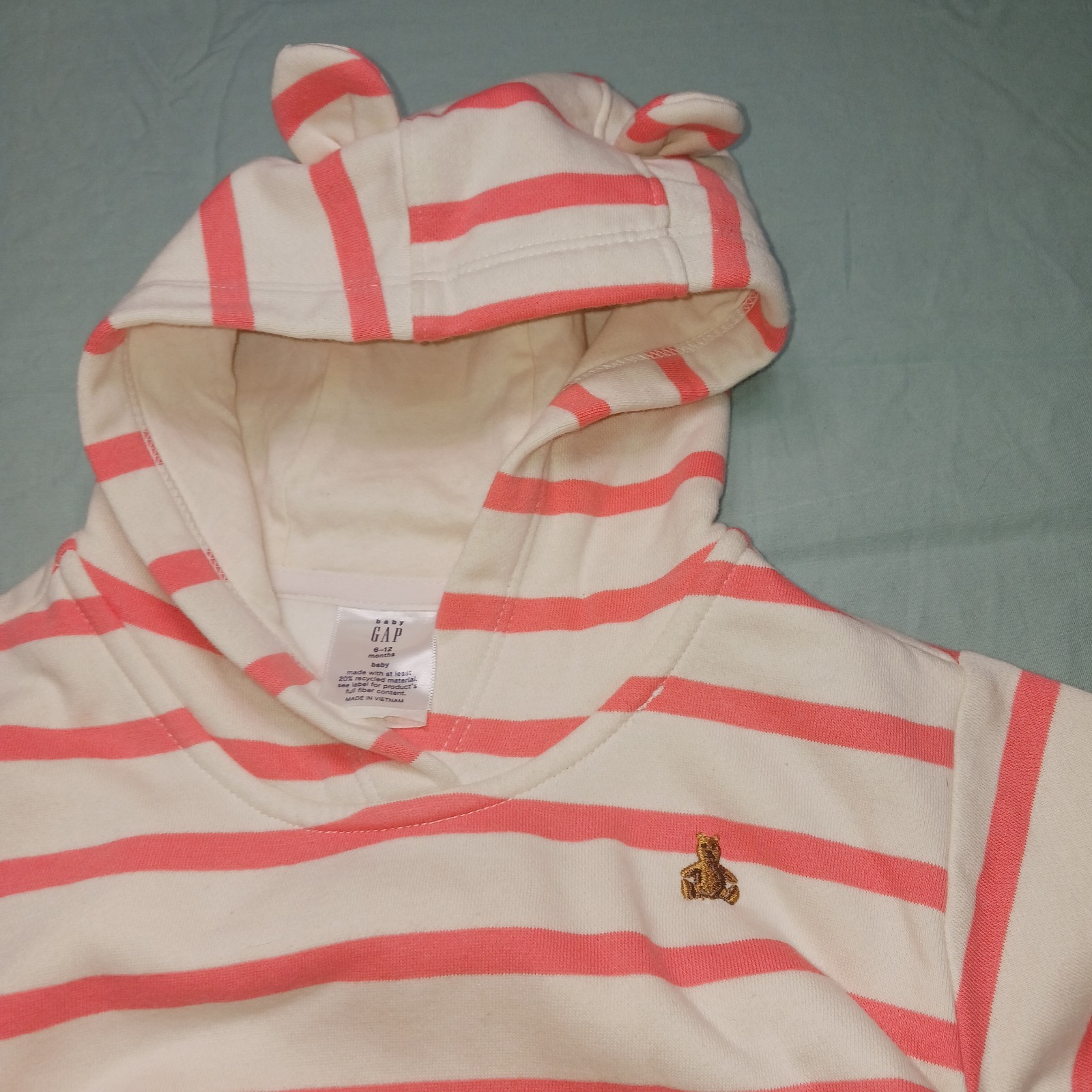 BABY GAP Baby Teddy Bear ears Oversized Hoodie Outfit Set Ivory Coral Girl 6-12m