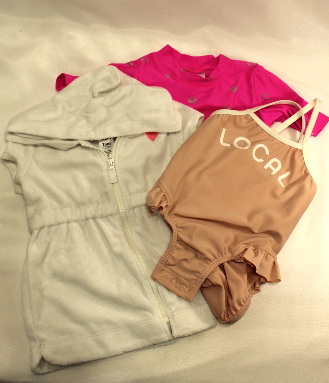 Toddler GirlsSwimwear- 3 Pieces incl Swimsuit, Rashguar, and cover up. 18 Mo.