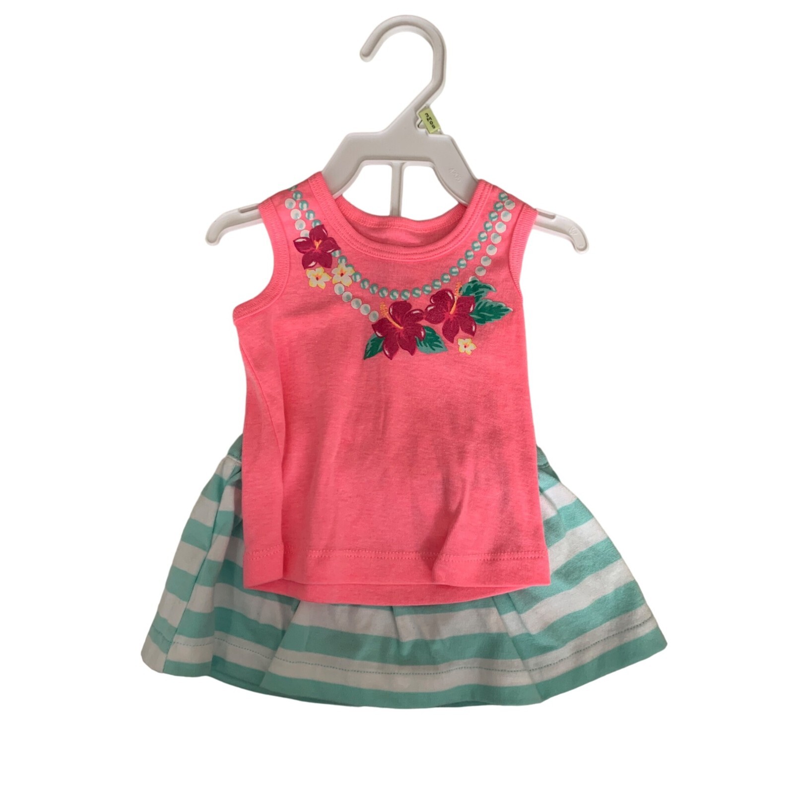 New Carters Girls Infant Baby Size 3 months 2 piece Outfit Set Pink Tank Top Gre
