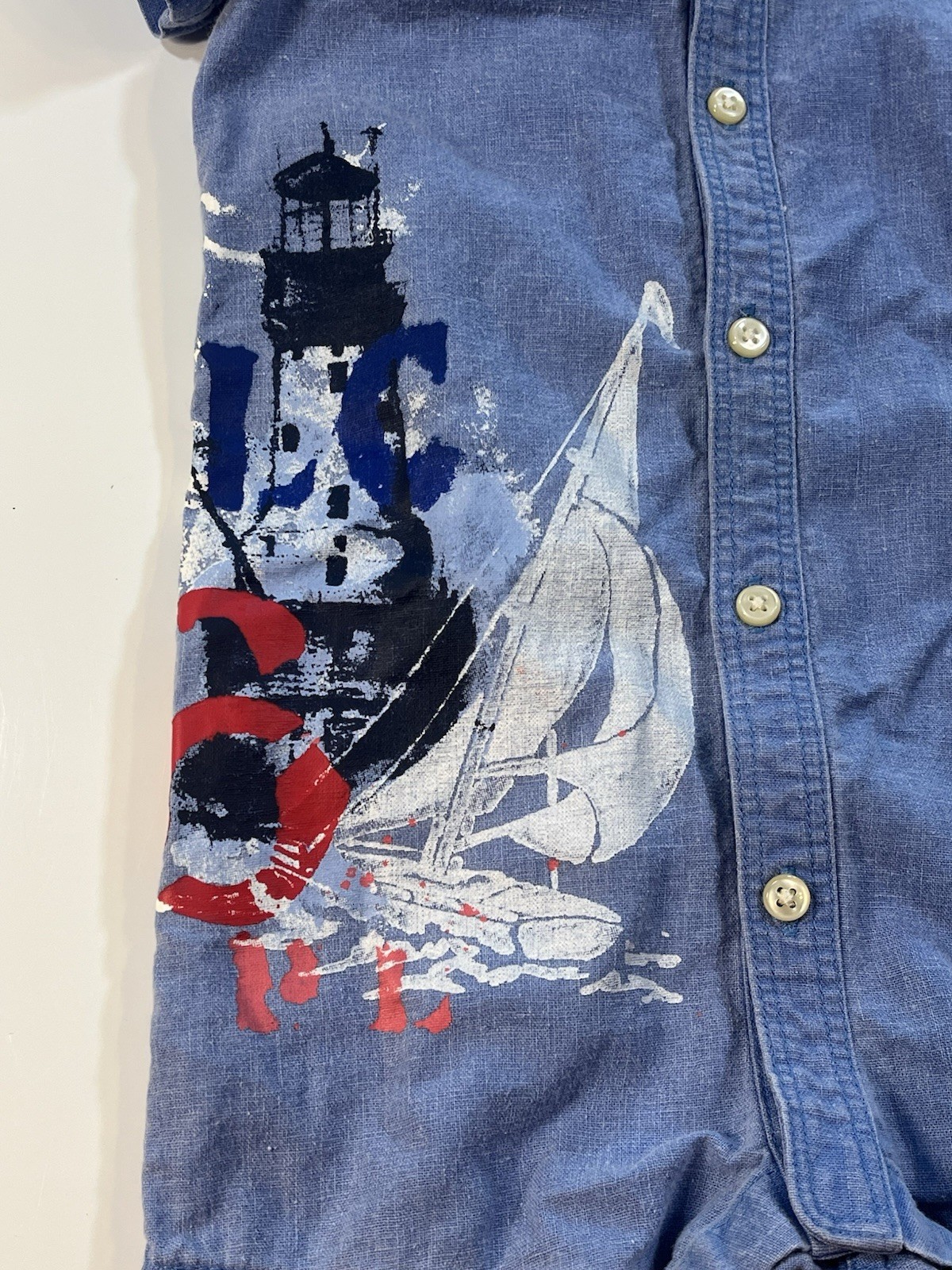 Baby Boys Ralph Lauren Blue Chambray Sailboat Nautical Linen Short Romper 9M