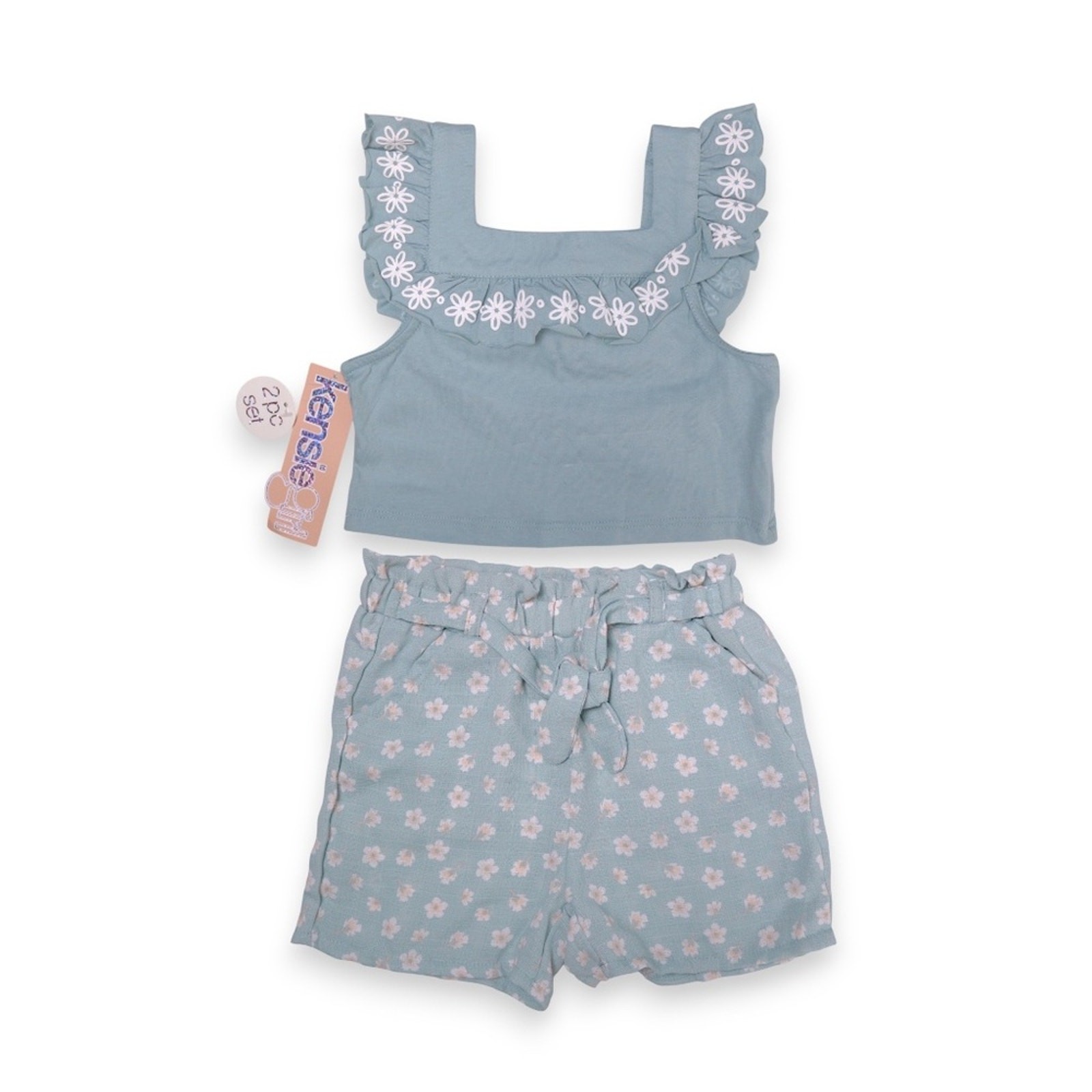 2-Pc Kensie Girl Kids Blue Floral Crop Top Shorts Matching Set Size 4