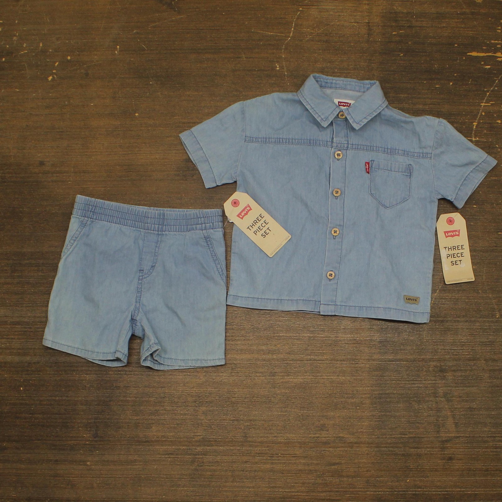 Levi’s Baby Boys 2-Piece Denim Button-Up Shorts Set 61M350F Light Blue 18 Months