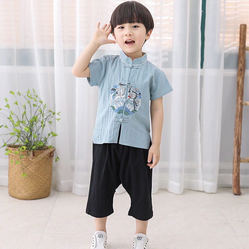 2x Chinese Ancient Hanfu Kids Boy Tang Suits Cotton Outfits Toddler Ethnic Retro