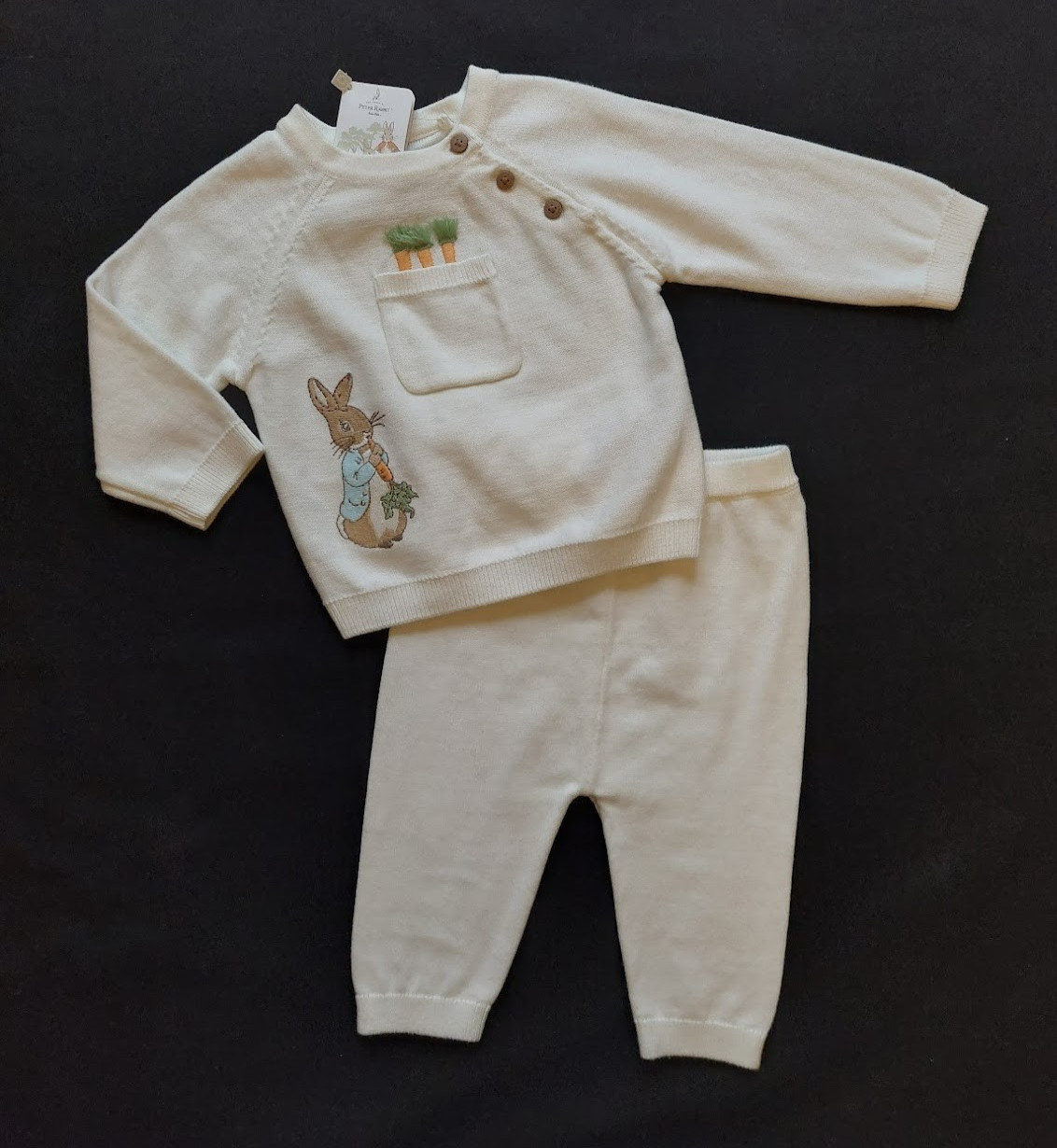 Baby Unisex Peter Rabbit Ivory 2 Piece Set Top & Trousers 3/6 Months