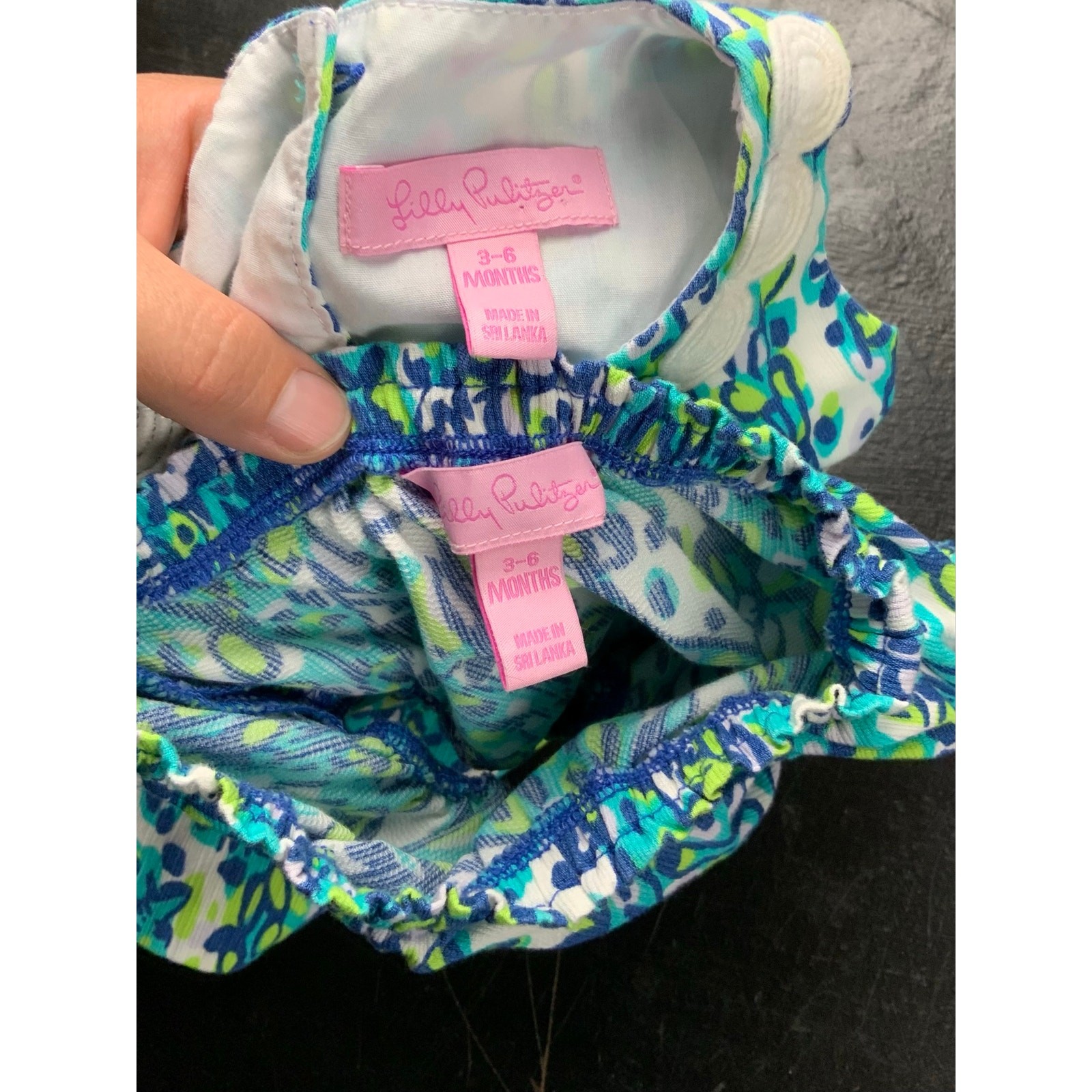 Lilly Pulitzer Baby Girls Dress Bloomer Set 3-6 Months Blue Green Floral Preppy