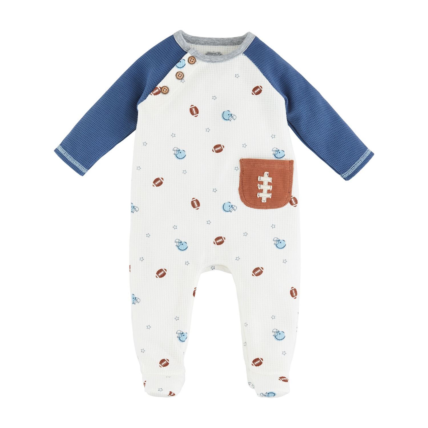 Mud Pie H4 Baby Boy Waffle Weave Football Footed Sleeper – 12150117 Choose Size