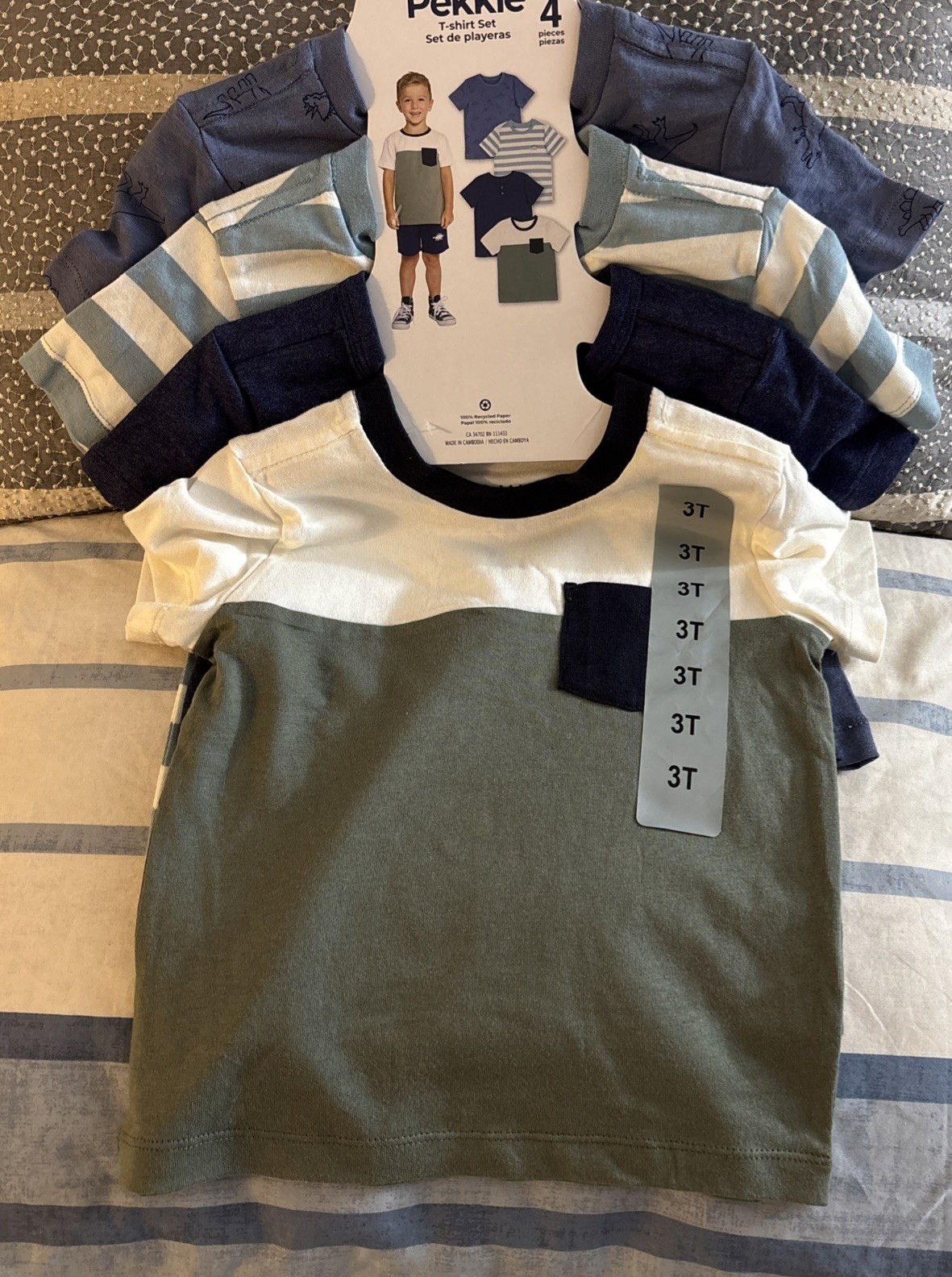 Pekkle T-Shirt 4 Pc Short Sleeve Assorted Colors 1664090 Blue Dino New With Tag