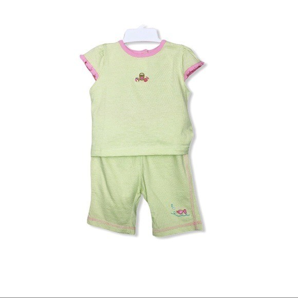 NWT 12Mo Agabang Green/White Striped Set w Pink