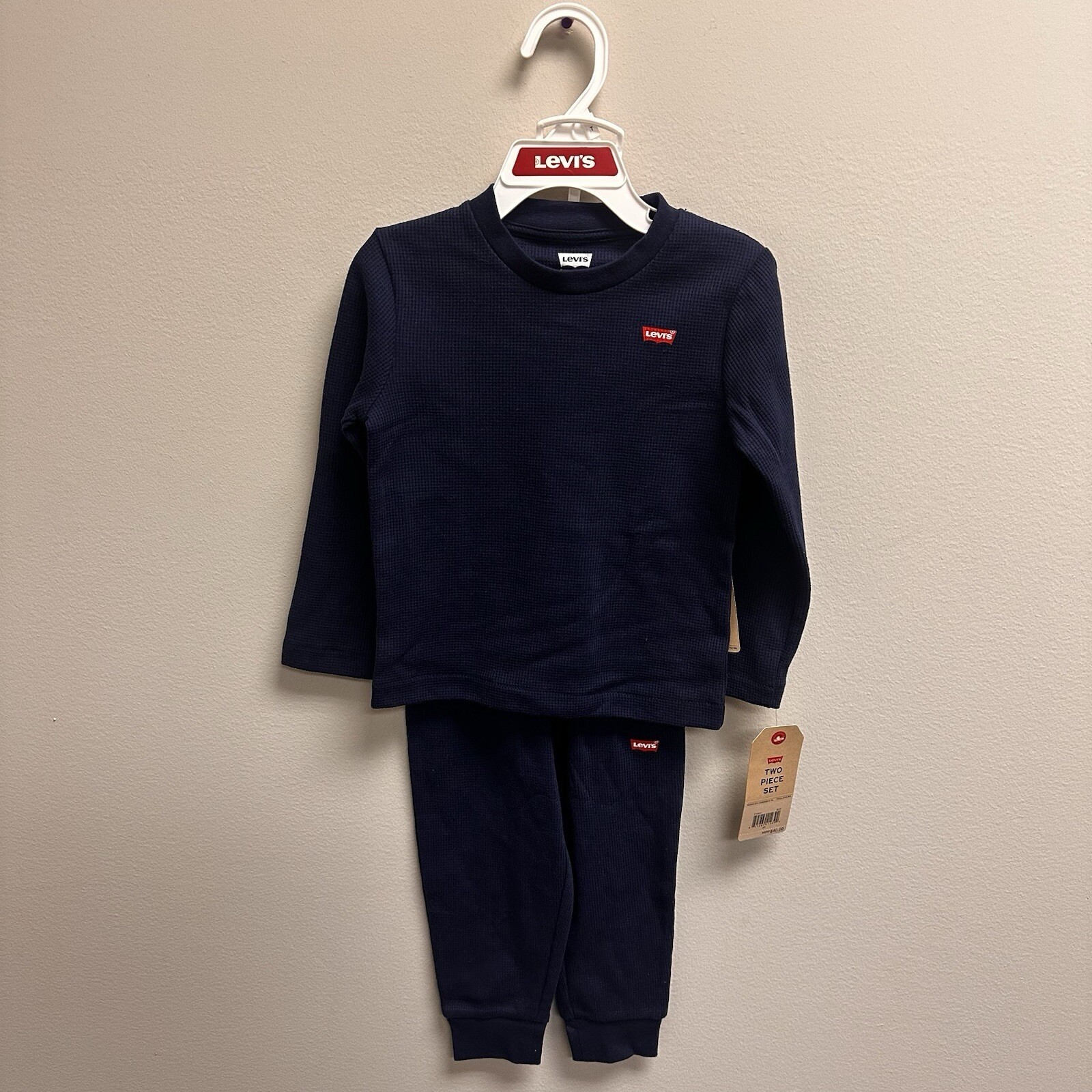 Levis 2 Piece Set Shirt Pants Toddler Size 3T Navy Blue Waffle Knit L/S NWT $40!