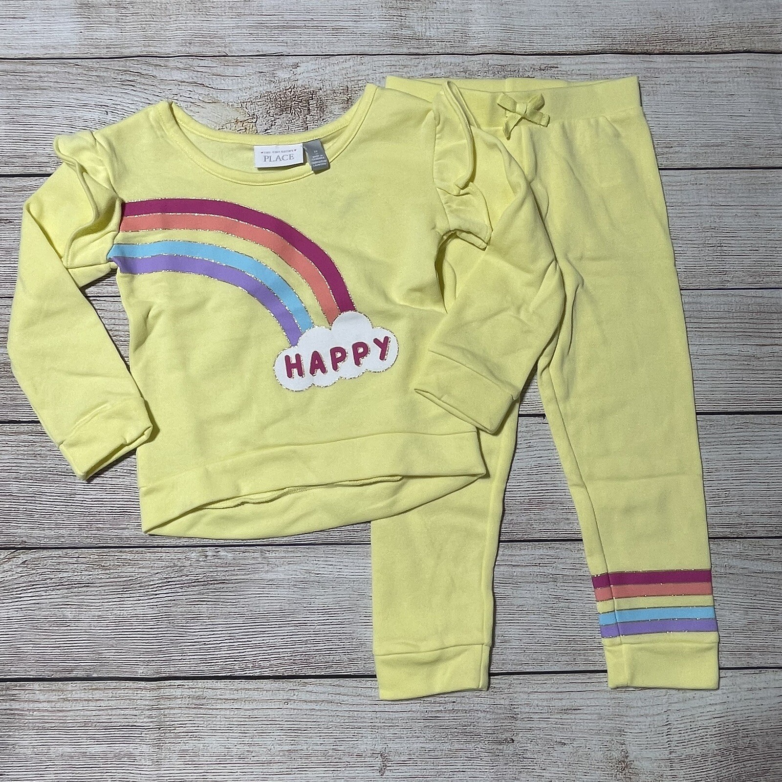 Toddler Girl Rainbow 2 Piece Outfit Size 2T. NWT! Colorful And Cozy. Yellow