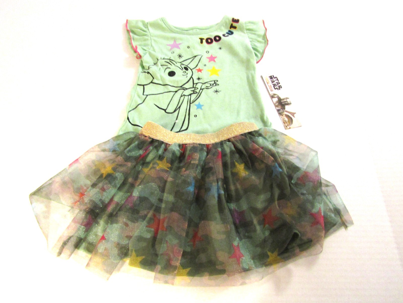 Girl’s Toddler 2-Piece Star Wars Mandorian Grogu Shirt Top & Skirt Size 18M NEW
