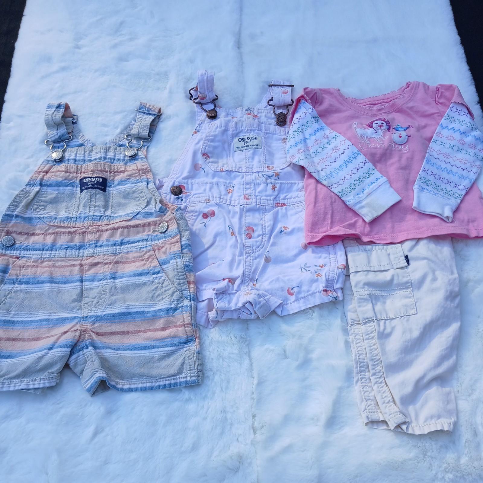 Oshkosh B’Gosh Overalls Lot of 3 Outfits Baby Girl Size 12 Month STAINS.