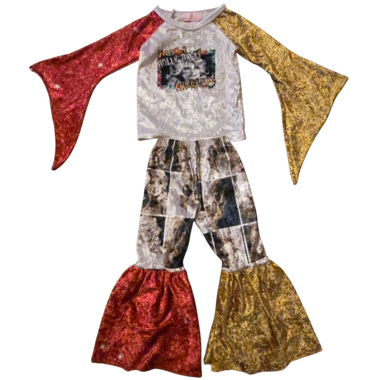 Double H Boutique 2 Toddler Holly Dolly Christmas Hippie Flare Leg Set