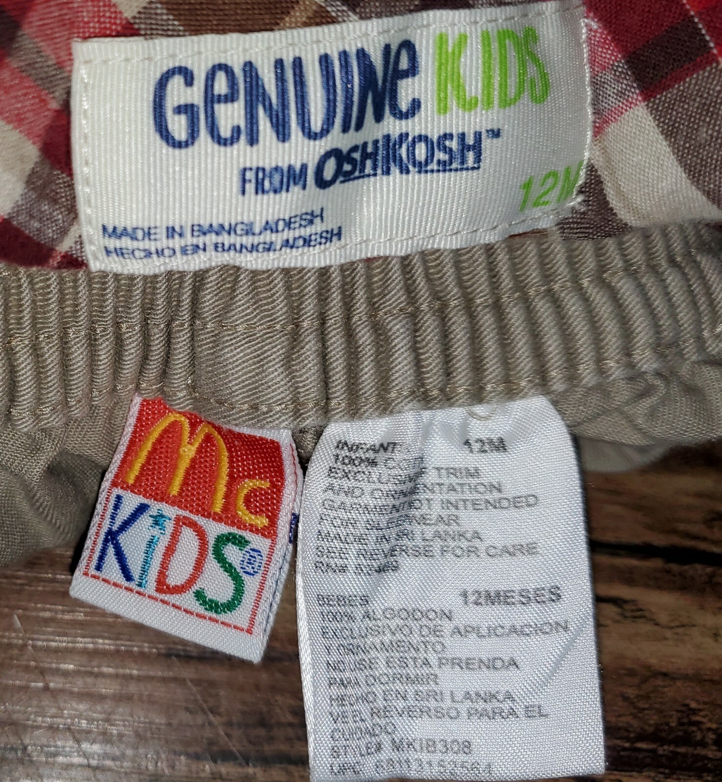 Genuine Kid Red White Brown Plaid Shirt Khaki Tan Pants 12 months 12-18 Lot *W24