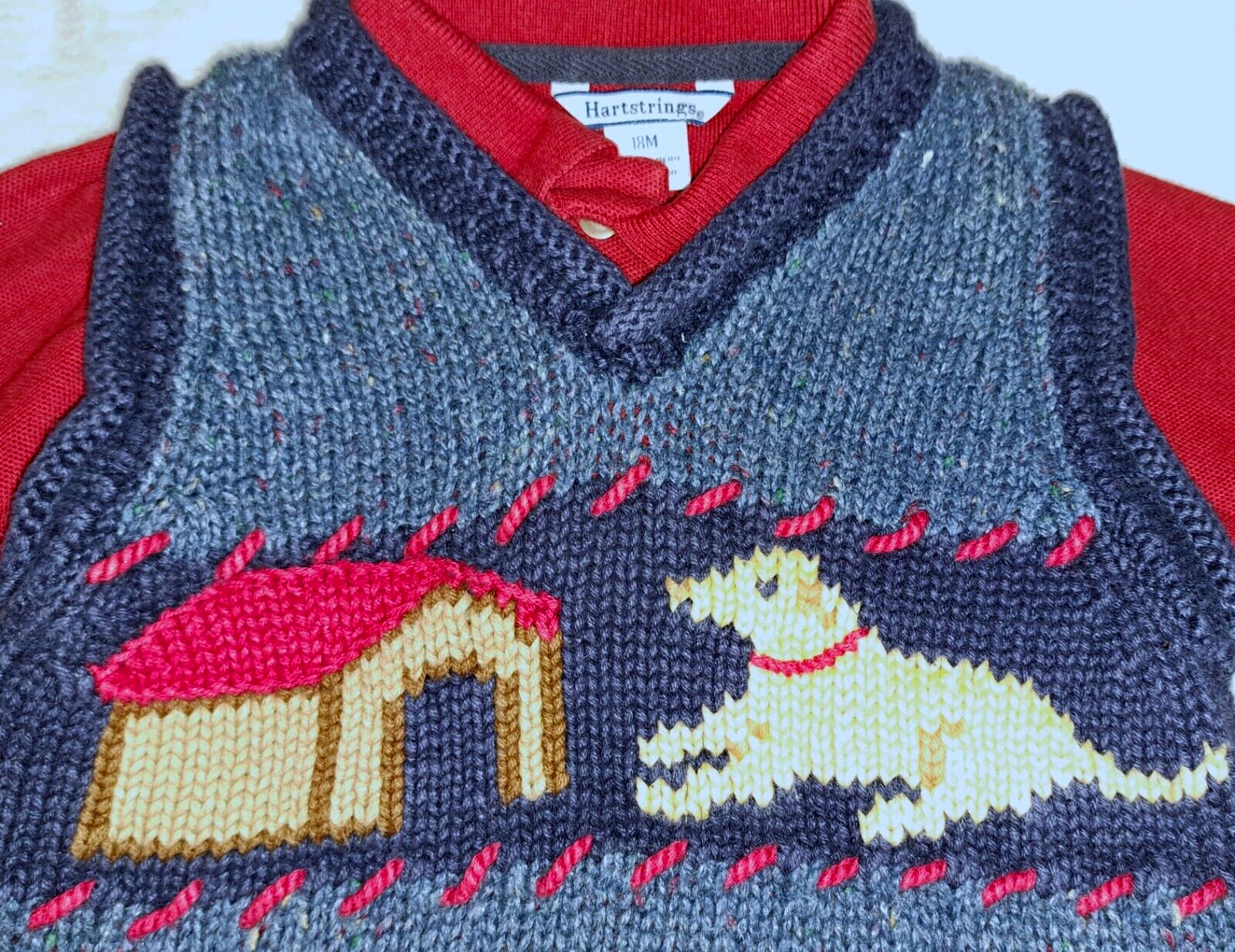 Boys vtg HARTSTRINGS Kitestrings boutique red polo shirt blue dog vest 2T outfit