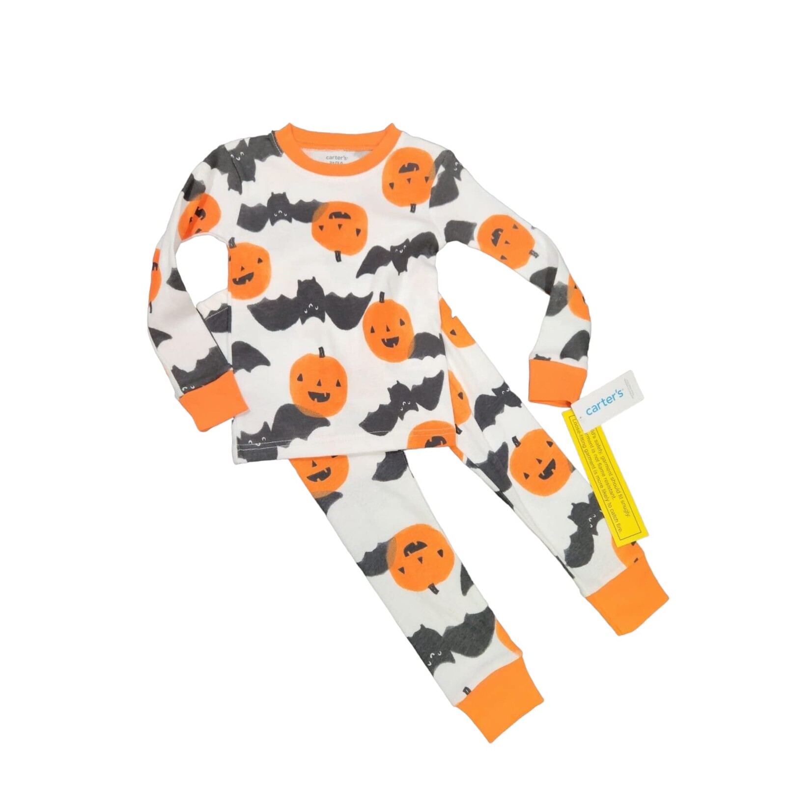 Carter’s Bat & Pumpkin Halloween 2 Pc Set – Top, Pants – Orange, Black (12 Mo)