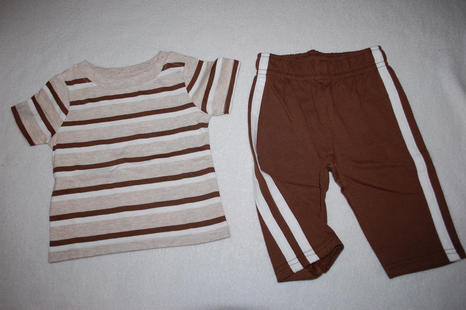 Baby Boys S/S TEE SHIRT Striped OATMEAL WHITE Brown Knit Pants 0-3 3-6 6-9 MO