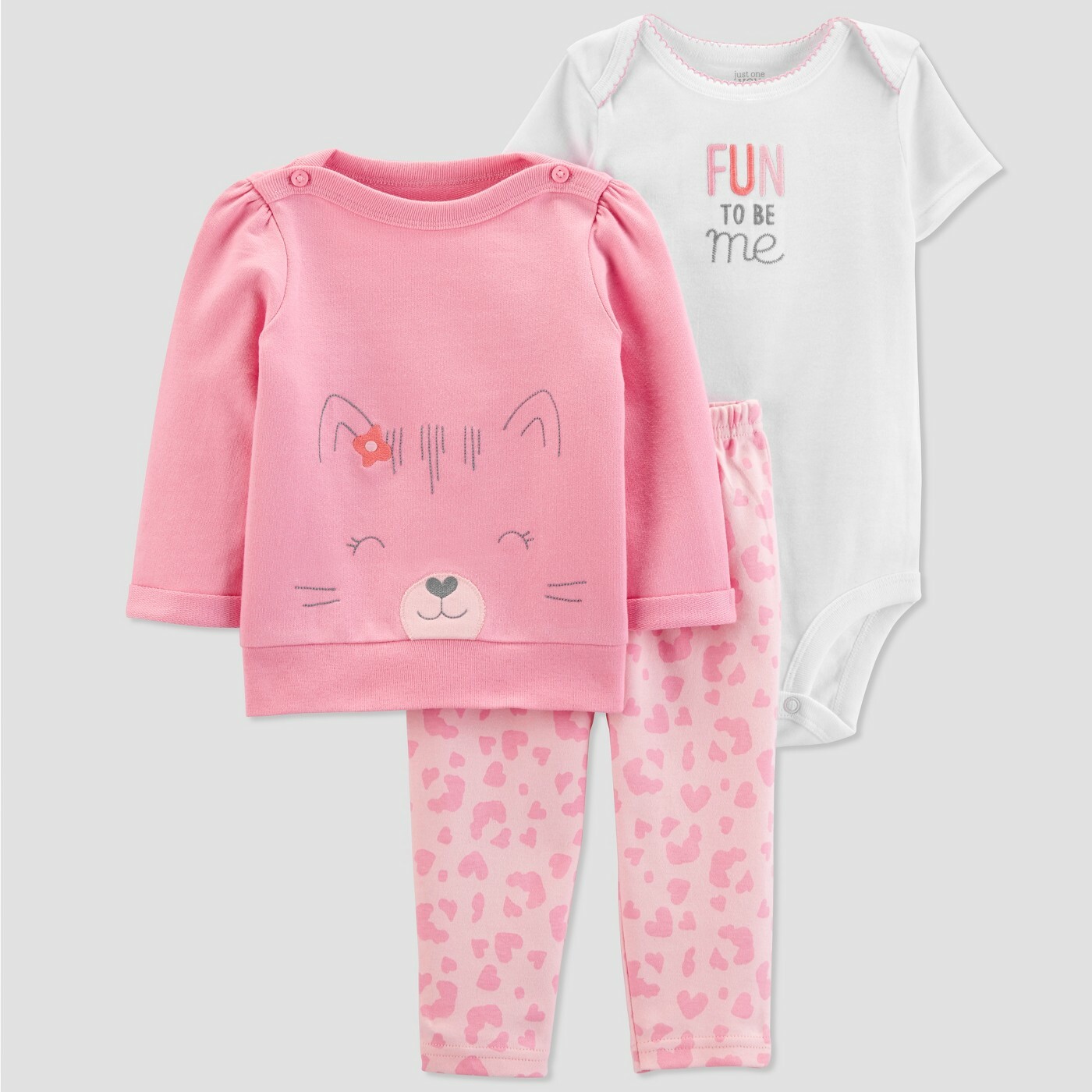 Baby Girl 3 Piece Carters French Terry Pullover Pants Bodysuit Cat Fun to be Me